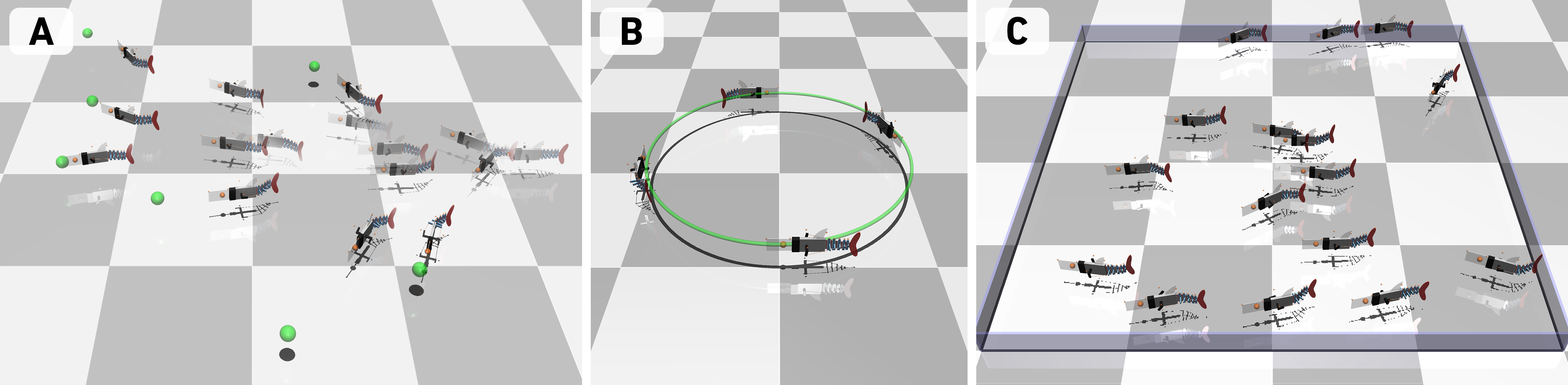Overview of the tendon-driven fish robot and its simulation environment.